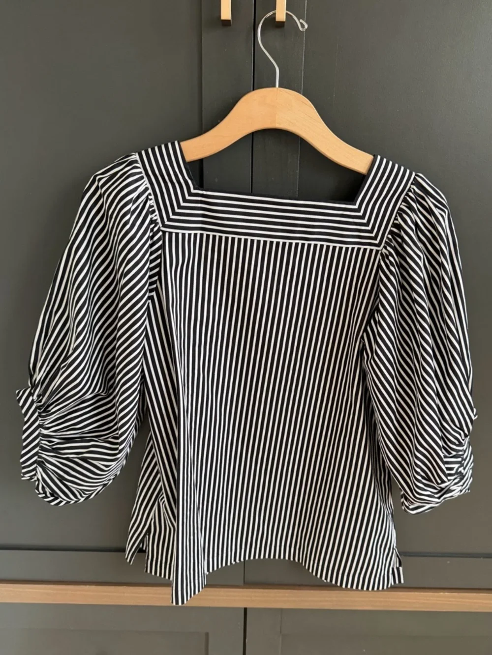 LOFT Black & White Striped Square-Neck Blouse | XS